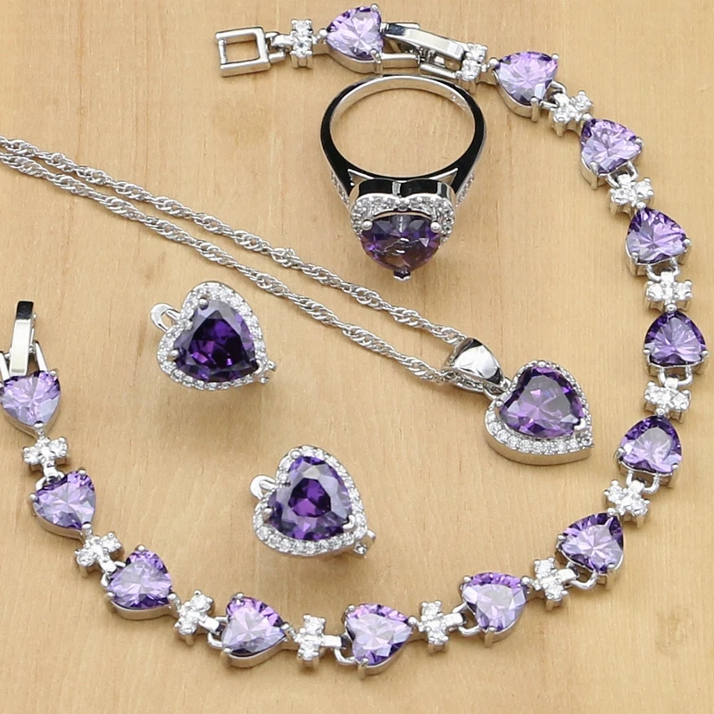 925 Silver Jewelry Sets Purple Cubic Zirconia White Crystal For Women Natural Earrings/Pendant/Rings/Bracelet/Necklace Set
925 Silver Jewelry Sets Purple Cubic Zirconia White Crystal For Women Natural Earrings/Pendant/Rings/Bracelet/Necklace Set