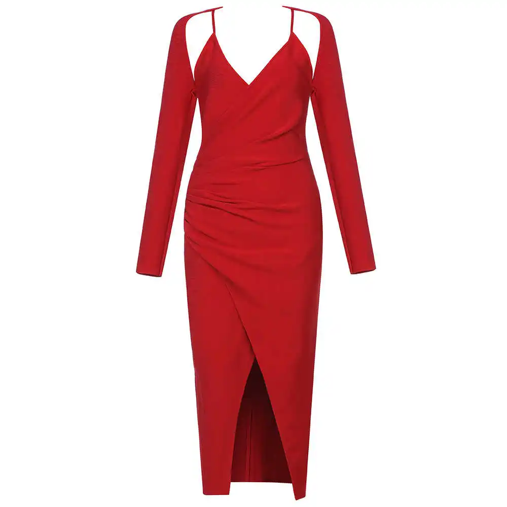 2020 fashion new red stitching irregular pleated slim and buttock wrapped bandage dress
2020 fashion new red stitching irregular pleated slim and buttock wrapped bandage dress
