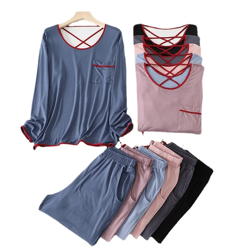 Modal Pajamas Women's Home Wear Spring and Autumn Large Size Round Neck Beauty Back Long Sleeve Trousers Women Underwear Set
Modal Pajamas Women's Home Wear Spring and Autumn Large Size Round Neck Beauty Back Long Sleeve Trousers Women Underwear Set