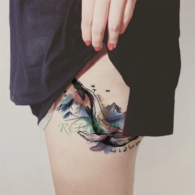 Waterproof Temporary Tattoo Sticker whale Hill watercolor fake tatto Cool flash tatoo tatouage temporaire for girl women men 
Waterproof Temporary Tattoo Sticker whale Hill watercolor fake tatto Cool flash tatoo tatouage temporaire for girl women men