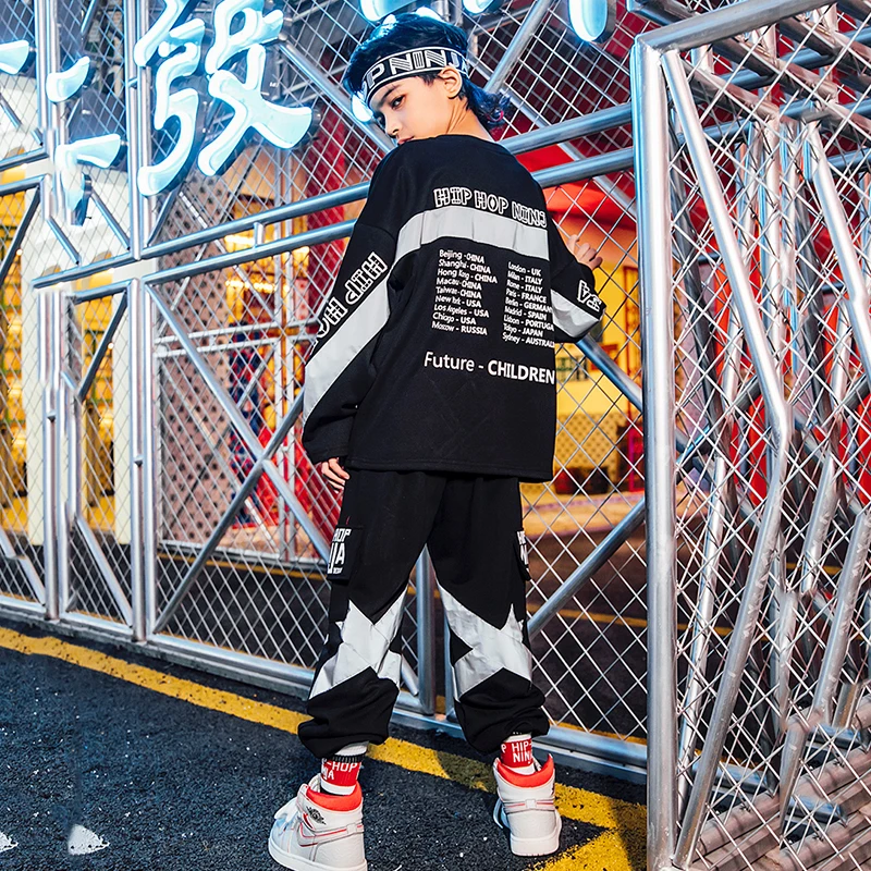 Hip Hop Costumes Children Fashion Reflective Black Top Pants Boys Street Dance Clothes Girls Jazz Stage Outfit Show Wear DN4774
Hip Hop Costumes Children Fashion Reflective Black Top Pants Boys Street Dance Clothes Girls Jazz Stage Outfit Show Wear DN4774