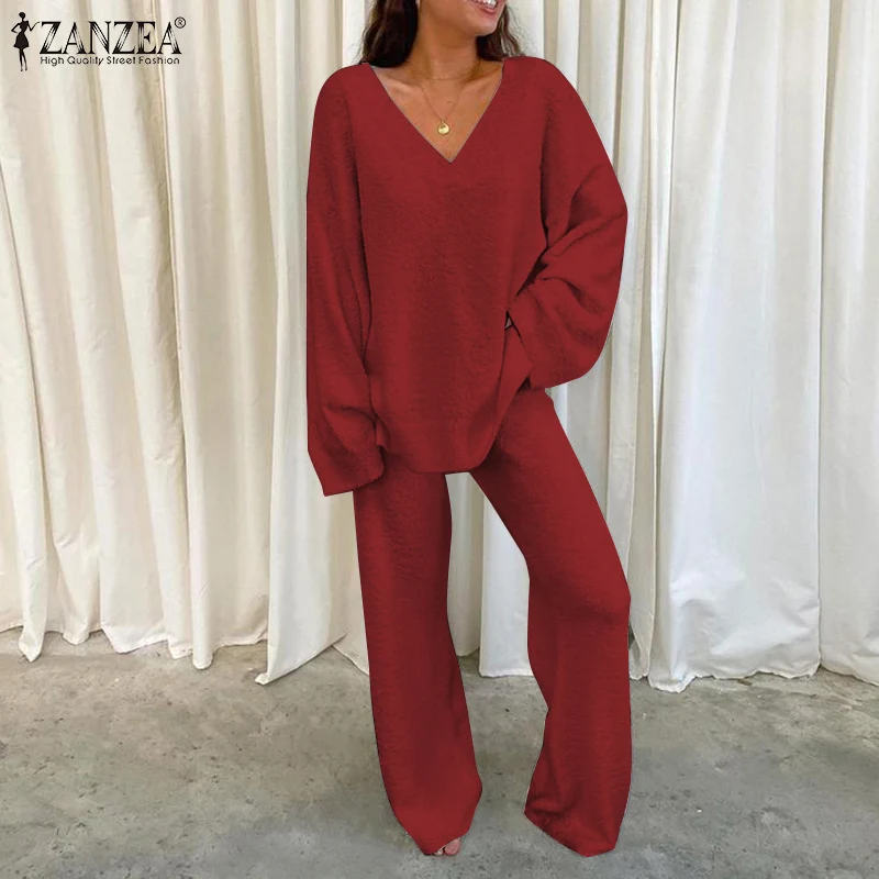 ZANZEA Casual Long Sleeve V Neck Top 2022 Autumn Thin Matching Sets Wide Leg Trouser Women Casual Loose Pant Sets Oversize Suits
ZANZEA Casual Long Sleeve V Neck Top 2022 Autumn Thin Matching Sets Wide Leg Trouser Women Casual Loose Pant Sets Oversize Suits