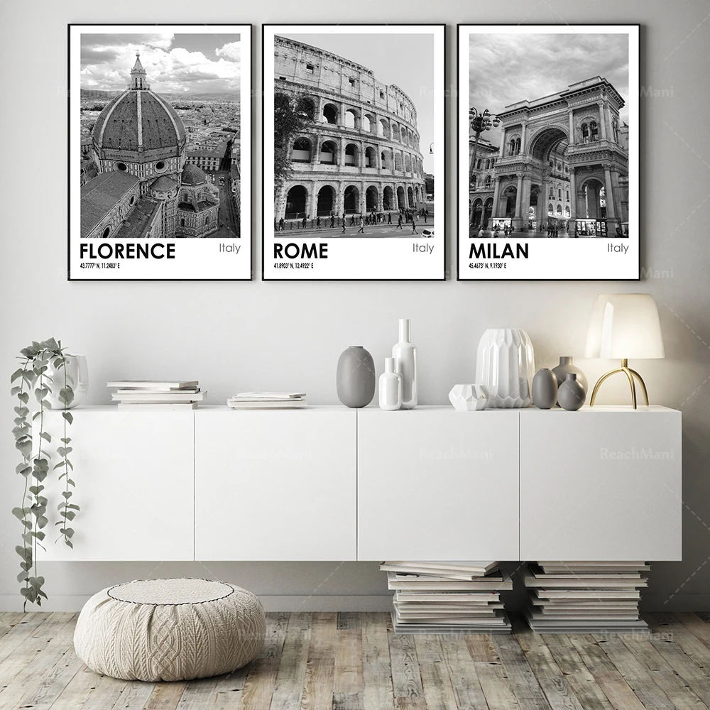 Vintage travel poster, three-piece decorative poster of black and white art of Florence, Rome and Milan, Italy city travel photo
Vintage travel poster, three-piece decorative poster of black and white art of Florence, Rome and Milan, Italy city travel photo