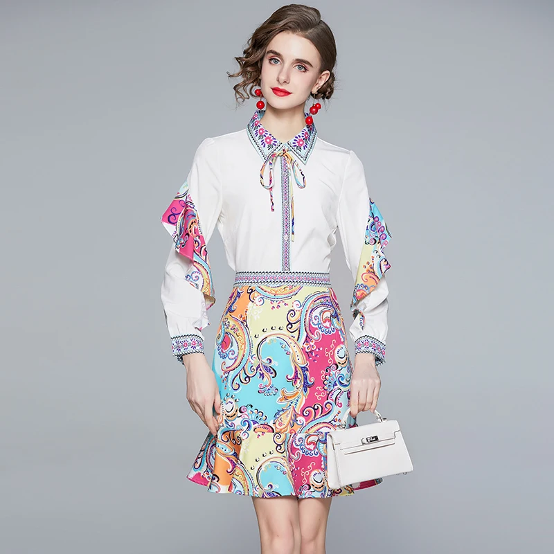 JSXDHK New Summer Fashion Ruffles Printed White Shirt Women Two Piece Set And Holiday Female Flowers Mermaid Short Skirts Suit
JSXDHK New Summer Fashion Ruffles Printed White Shirt Women Two Piece Set And Holiday Female Flowers Mermaid Short Skirts Suit