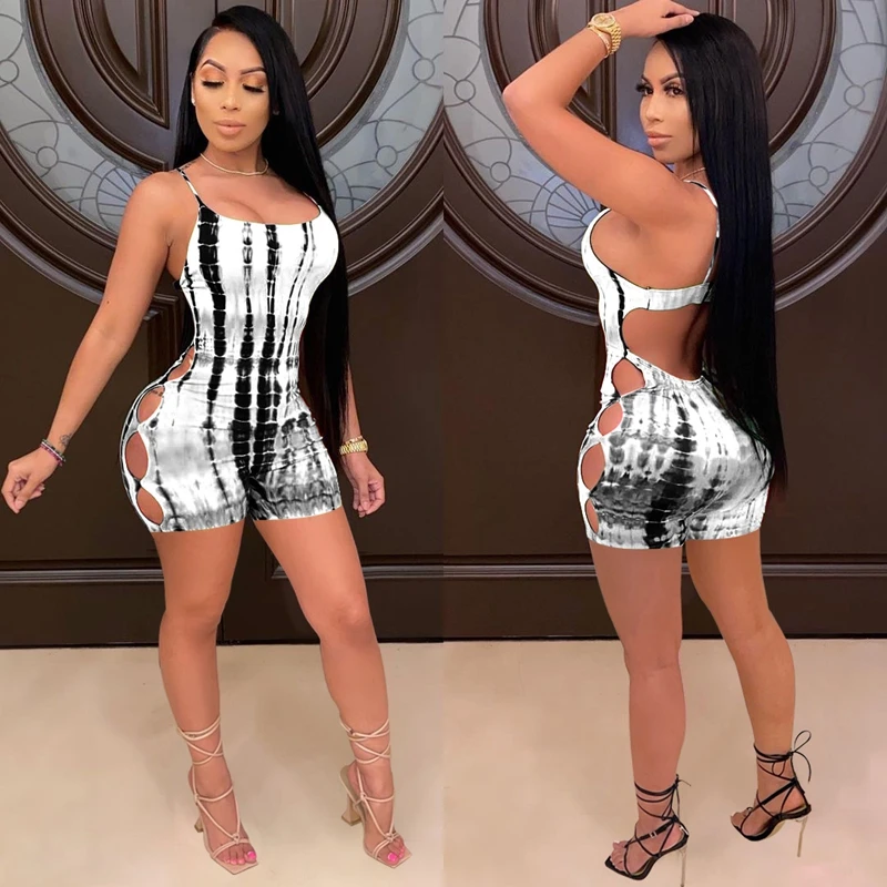 Sexy Tie Dye Bodycon Playsuit Spaghetti Strap Backless Shorts Rompers for Women Summer Hollow Out One Piece Club Outfits
Sexy Tie Dye Bodycon Playsuit Spaghetti Strap Backless Shorts Rompers for Women Summer Hollow Out One Piece Club Outfits