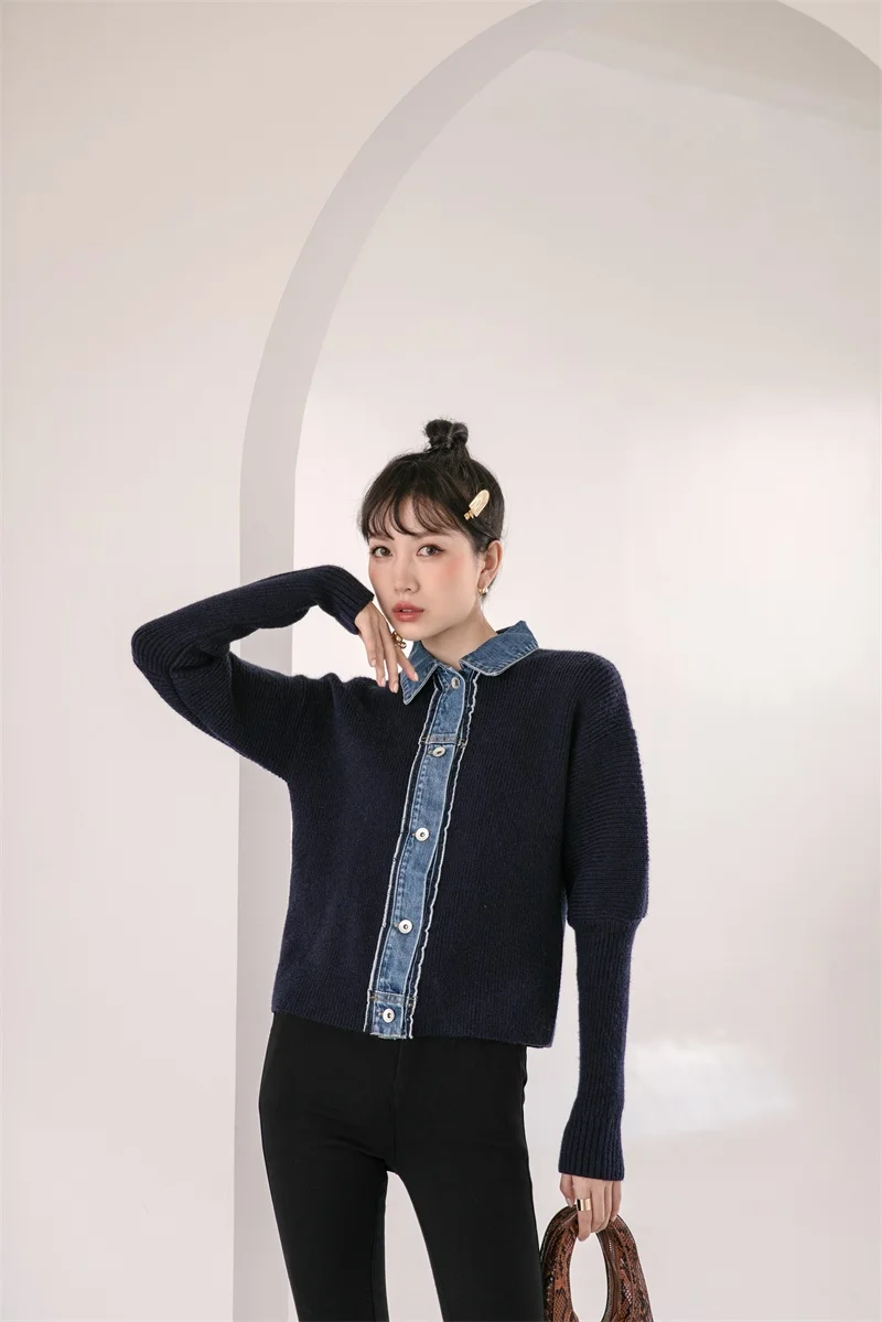 2021 Spring and Autumn New Short Cardigan Sweater Women's Casual Denim Stitching Knitted Coat Long-sleeved Knitwear
2021 Spring and Autumn New Short Cardigan Sweater Women's Casual Denim Stitching Knitted Coat Long-sleeved Knitwear