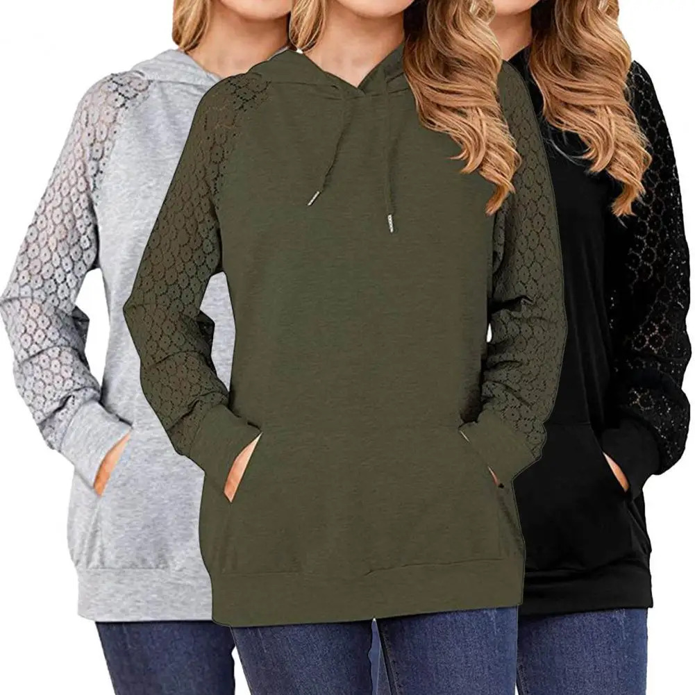 Women Sweatshirt Breathable Sportswear Lady Shirt Solid Color Drawstring Patchwork Lace Hollow Out Autumn Hoodie for Female Tops
Women Sweatshirt Breathable Sportswear Lady Shirt Solid Color Drawstring Patchwork Lace Hollow Out Autumn Hoodie for Female Tops