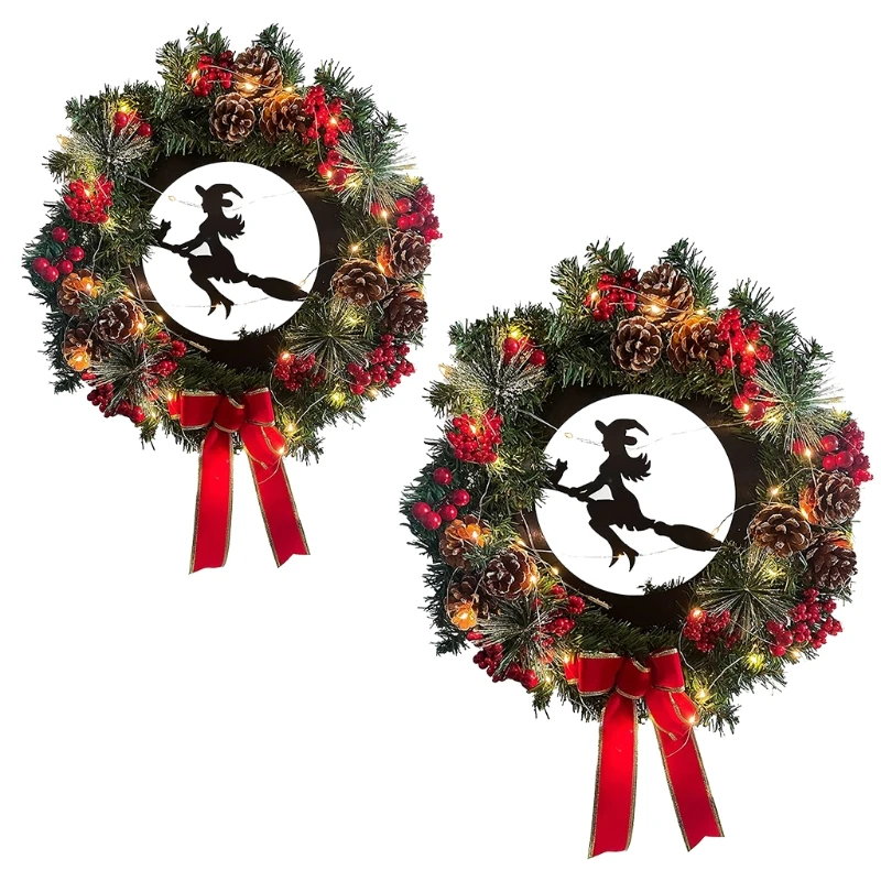 Christmas Door Wreath with Witch Pinecones Berries Bow LED Lighted Garland Decor
Christmas Door Wreath with Witch Pinecones Berries Bow LED Lighted Garland Decor