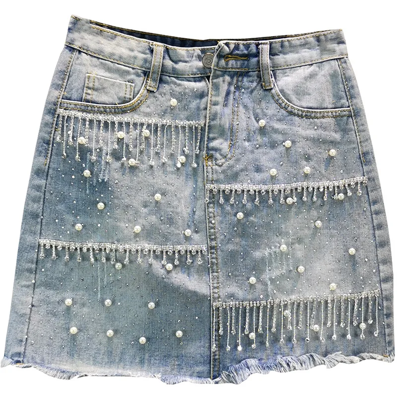 2020 Summer Slim Denim Skirt Women's Heavy Beaded Rhinestone Tassel Female One Step Short Mini Skirt Jean Jupe Mujer
2020 Summer Slim Denim Skirt Women's Heavy Beaded Rhinestone Tassel Female One Step Short Mini Skirt Jean Jupe Mujer