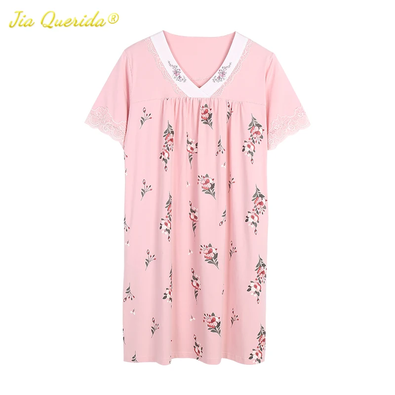 Elegant Lady's Nightgown Pink Floral V Neck Loose Size Home Dress Soft Cotton Nightwear 3xl 4xl Plus Size Lingerie Women's Gown
Elegant Lady's Nightgown Pink Floral V Neck Loose Size Home Dress Soft Cotton Nightwear 3xl 4xl Plus Size Lingerie Women's Gown