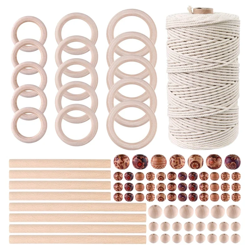 HOT 3mm Natural Macrame Cord with 140Pcs Wood Beads 8Pcs Wooden Stick and 20Pcs Wood Ring for Crafts DIY Plant Hangers
HOT 3mm Natural Macrame Cord with 140Pcs Wood Beads 8Pcs Wooden Stick and 20Pcs Wood Ring for Crafts DIY Plant Hangers