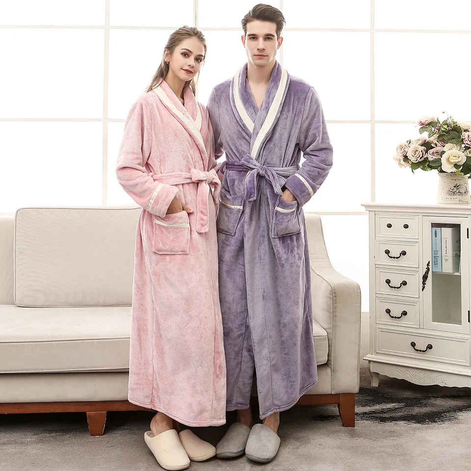 Women Men Extra Long Warm Dobby Coral Fleece Bathrobe Winter Thick Flannel Thermal Bath Robe Kimono Dressing Gown Bride Peignoir
Women Men Extra Long Warm Dobby Coral Fleece Bathrobe Winter Thick Flannel Thermal Bath Robe Kimono Dressing Gown Bride Peignoir
