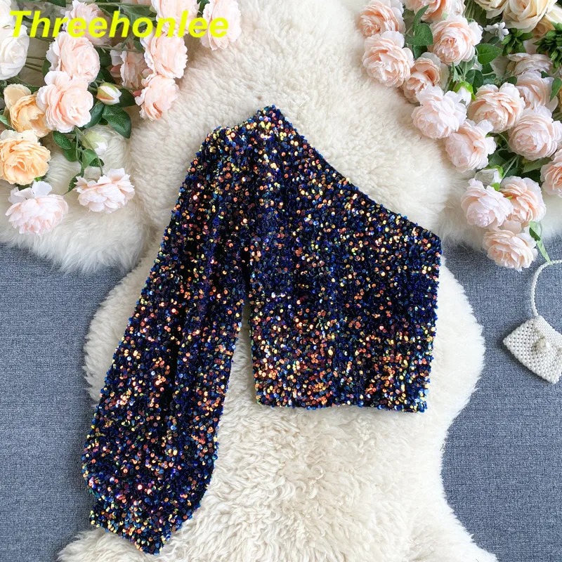 2021 New Product Women Oblique Collar T-shirt Strapless Unilateral Puff Sleeve Slim Fit Short Sequined Top Womens Clothing
2021 New Product Women Oblique Collar T-shirt Strapless Unilateral Puff Sleeve Slim Fit Short Sequined Top Womens Clothing