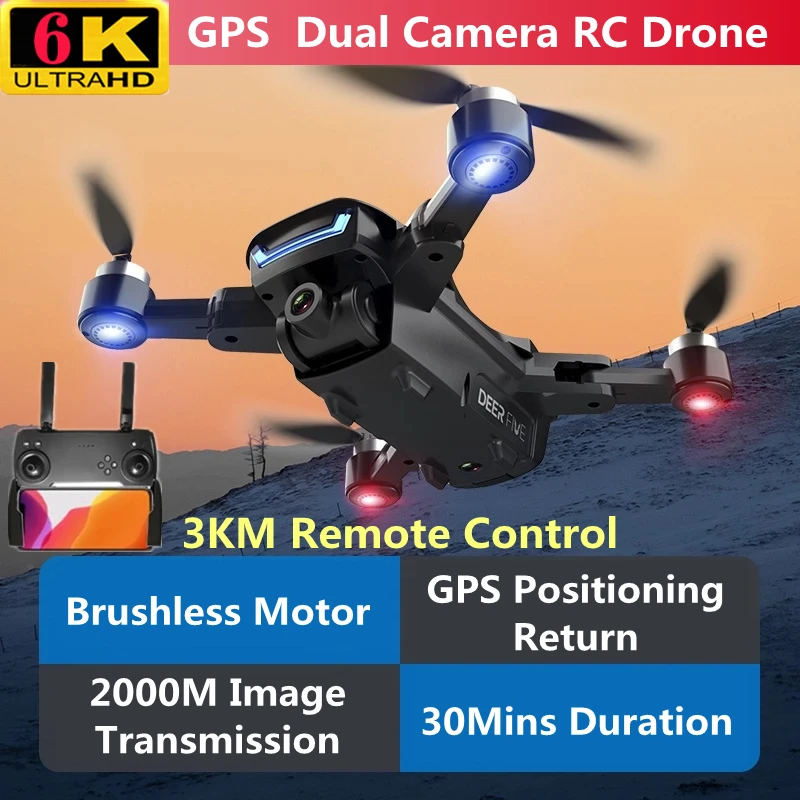 Brushless 6K ESC Dual Camera GPS RC Drone 3KM 5G WIFI FPV 2KM Image Transmission Smart Fllow Foldable Remote Control Quadcopter
Brushless 6K ESC Dual Camera GPS RC Drone 3KM 5G WIFI FPV 2KM Image Transmission Smart Fllow Foldable Remote Control Quadcopter