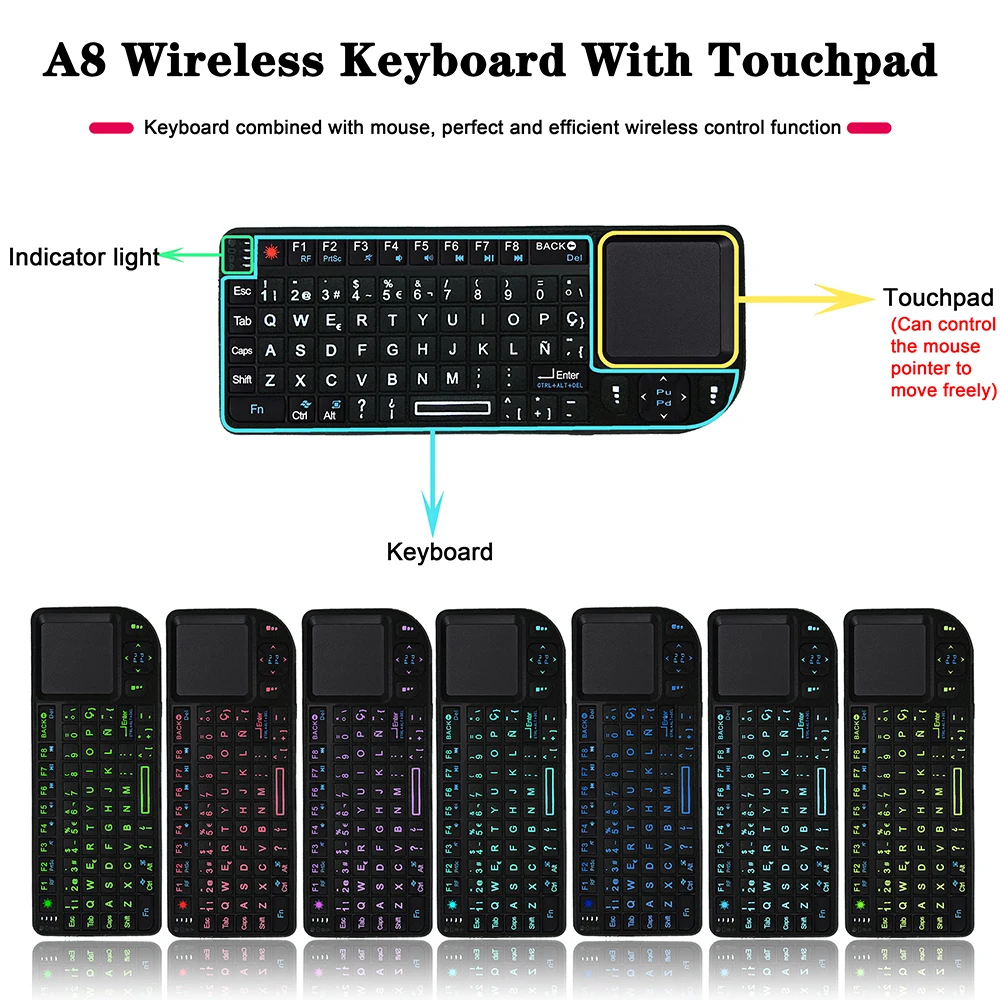A8 Mini French Keyboard Wireless Projection Spanish Russian English Keyboard Touchpad For Computer Air Mouse Laser Pen Function
A8 Mini French Keyboard Wireless Projection Spanish Russian English Keyboard Touchpad For Computer Air Mouse Laser Pen Function