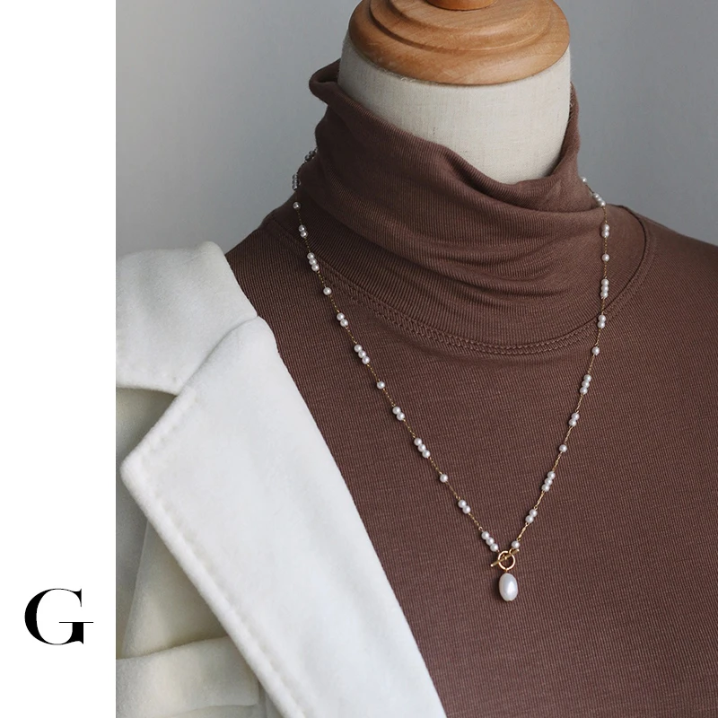 GHIDBK Spacer Pearls Chain 316L Stainless Steel Pendant Necklace Female Elegant Natural Pearl Irregular OT Toggle Clasp Necklace 
GHIDBK Spacer Pearls Chain 316L Stainless Steel Pendant Necklace Female Elegant Natural Pearl Irregular OT Toggle Clasp Necklace