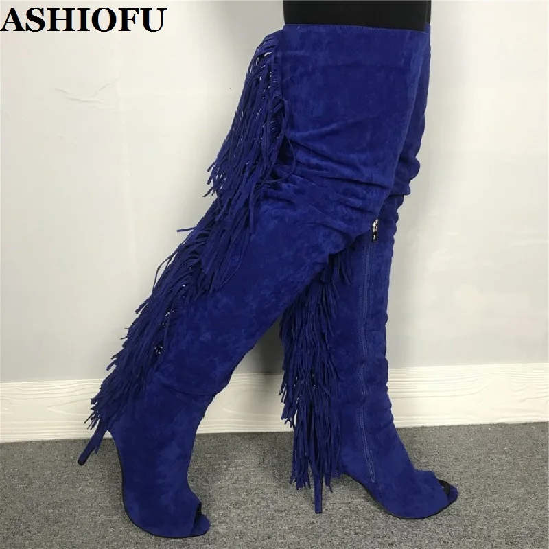 ASHIOFU Handmade Women High Heel Boots Fringed&Tassels Peep-toe Party Over-the-knee Boots Evening Sexy Thigh High Fashion Boots
ASHIOFU Handmade Women High Heel Boots Fringed&Tassels Peep-toe Party Over-the-knee Boots Evening Sexy Thigh High Fashion Boots