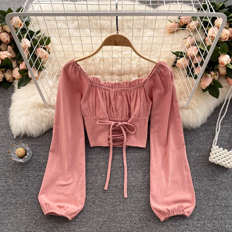 Autumn Women Vintage Slash Neck Bandage Blouse Sexy Puff Long Sleeve Short Shirts Female Black/White/Pink Tops 2021 New Fashion
Autumn Women Vintage Slash Neck Bandage Blouse Sexy Puff Long Sleeve Short Shirts Female Black/White/Pink Tops 2021 New Fashion