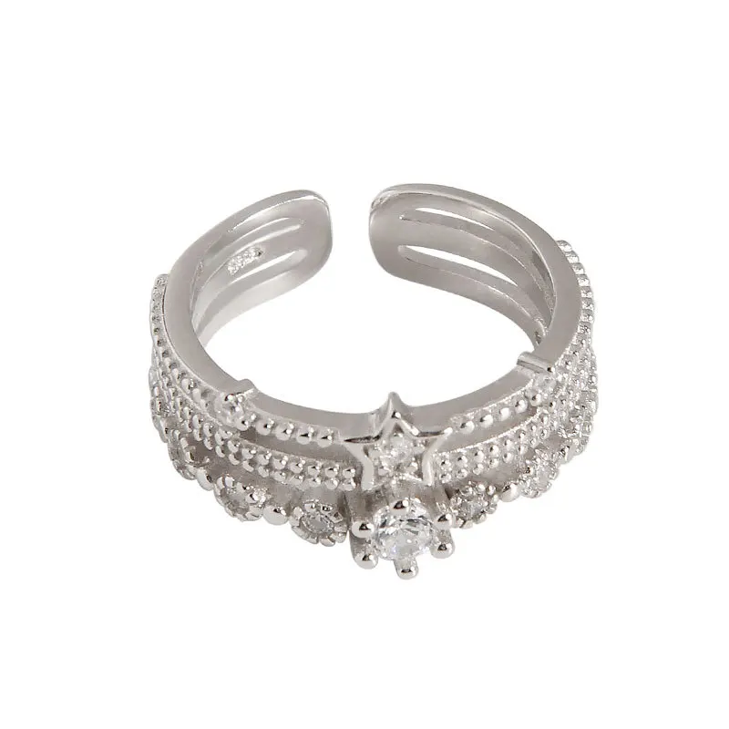 Crown Star Bling S925 Sterling Silver Ring Simple Fashion Temperament Of Three Layers Of Zircon Ring Open Adjustable Size
Crown Star Bling S925 Sterling Silver Ring Simple Fashion Temperament Of Three Layers Of Zircon Ring Open Adjustable Size