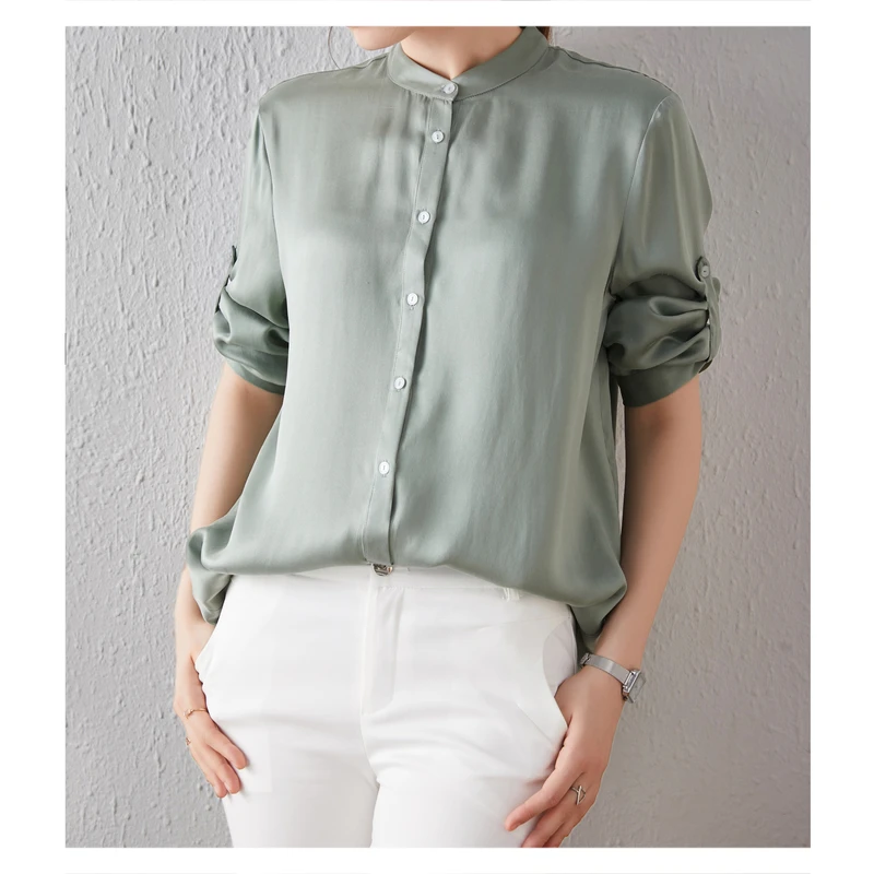Light sand plain silk color shirt variable sleeve temperament stand collar mulberry silk shirt seven sleeve FAKUNTN
Light sand plain silk color shirt variable sleeve temperament stand collar mulberry silk shirt seven sleeve FAKUNTN