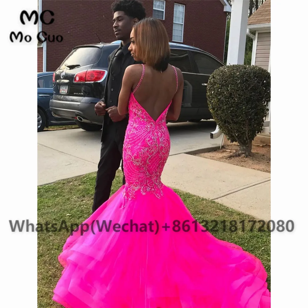 African Black Women Fuchsia Prom Evening Gown with Beading Spaghetti Straps Backless Evening Prom Dresses Tulle Evening Gowns
African Black Women Fuchsia Prom Evening Gown with Beading Spaghetti Straps Backless Evening Prom Dresses Tulle Evening Gowns