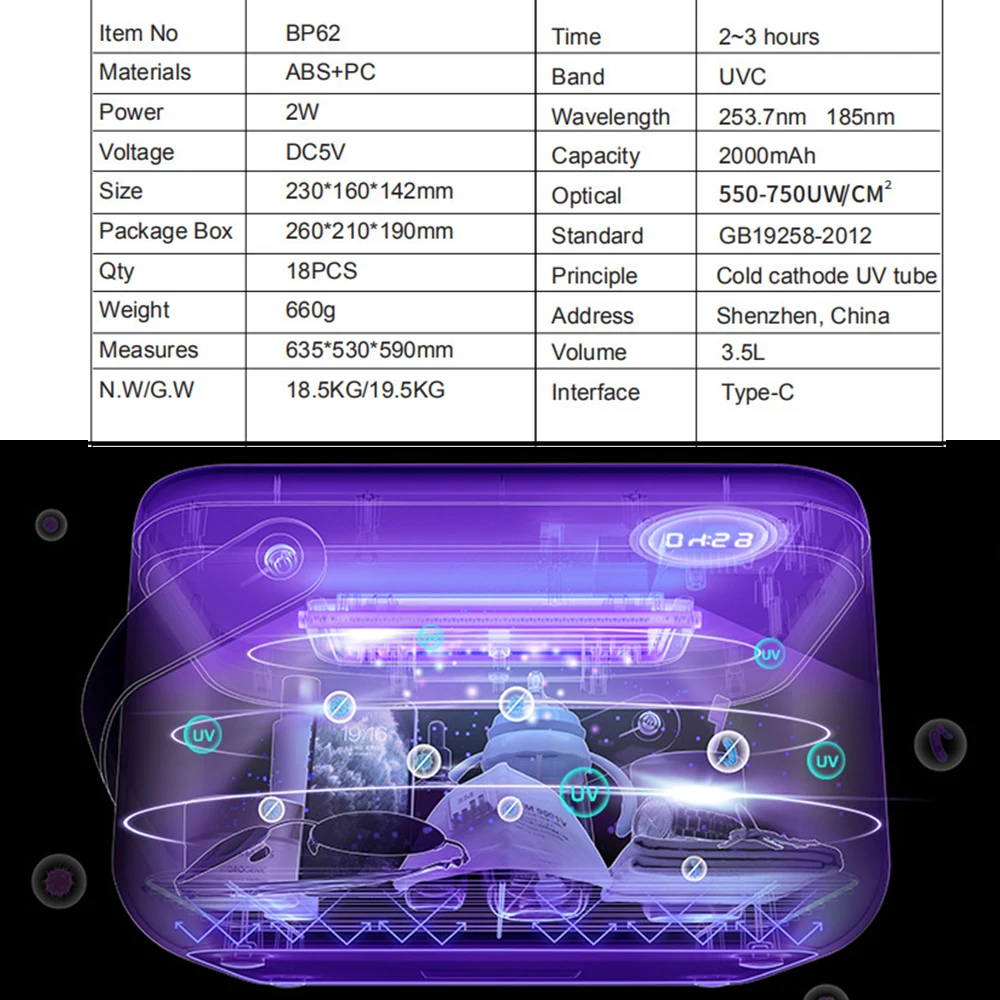 LCD LED Portable UV Sterilizer Box Phone Mask Cleaner Personal Sanitizer Disinfection Cabinet UV Sterilizer Lamp With USB Cable
LCD LED Portable UV Sterilizer Box Phone Mask Cleaner Personal Sanitizer Disinfection Cabinet UV Sterilizer Lamp With USB Cable