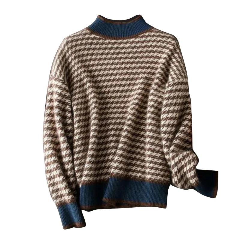 Women Geometric Khaki Knitted Sweater Casual Houndstooth Lady Pullover Loose Oversized Female Autumn Winter Retro Jumper
Women Geometric Khaki Knitted Sweater Casual Houndstooth Lady Pullover Loose Oversized Female Autumn Winter Retro Jumper