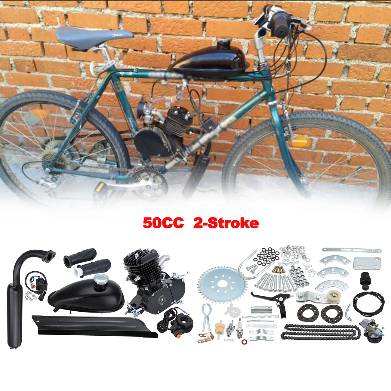 

(US Ship)Honhill 100CC 2 Stroke Gasonline Bicycle Engine Kit Gas Pocket Bike DIY Mountbike Complete Engine Motor Part 50cc/80cc