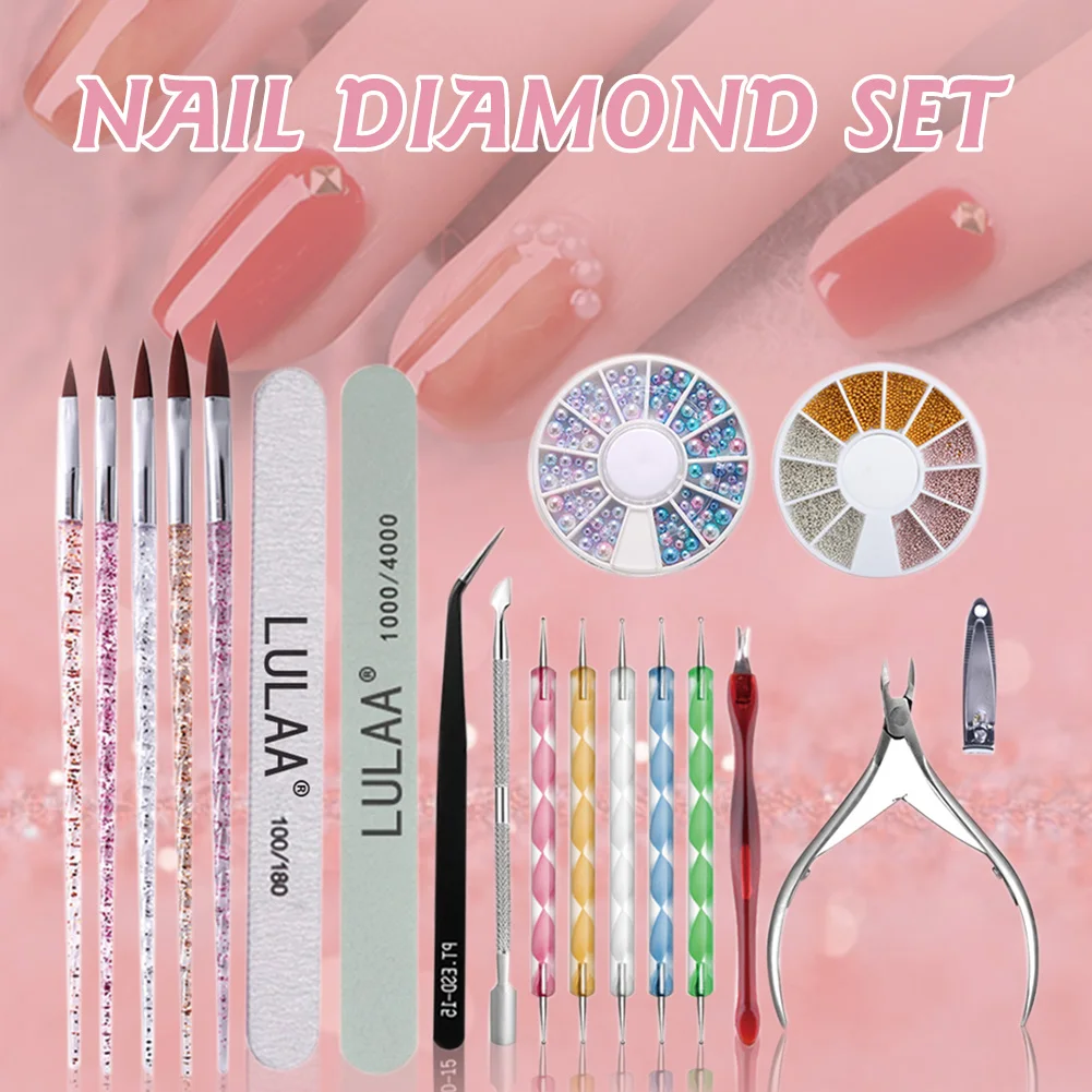 19pcs Professional Nail Art Tool Kit Nail Art Supplies Includes Nail File Clipper Rhinestones Tool Dotting Pen for Nail DIY
19pcs Professional Nail Art Tool Kit Nail Art Supplies Includes Nail File Clipper Rhinestones Tool Dotting Pen for Nail DIY