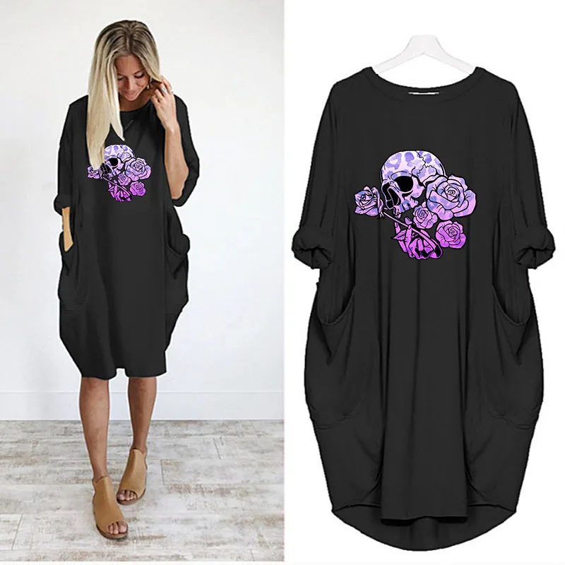 Midi Loose Dresses 2021 Long Sleeve Robes Femme Pocket Dress Autumn Beach Harajuku Skull Print Casual Party Vestidos Female
Midi Loose Dresses 2021 Long Sleeve Robes Femme Pocket Dress Autumn Beach Harajuku Skull Print Casual Party Vestidos Female