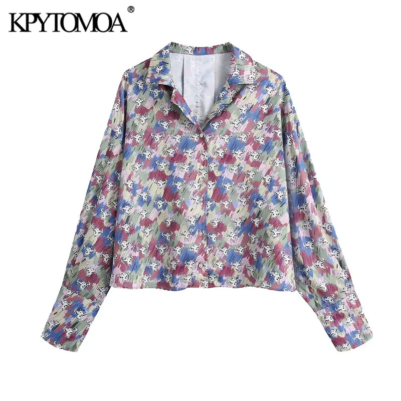 

KPYTOMOA Женская коллекция 2021 года, Модные свободные укороченные блузки с животным принтом, винтажные женские рубашки с длинным рукавом и пугов...