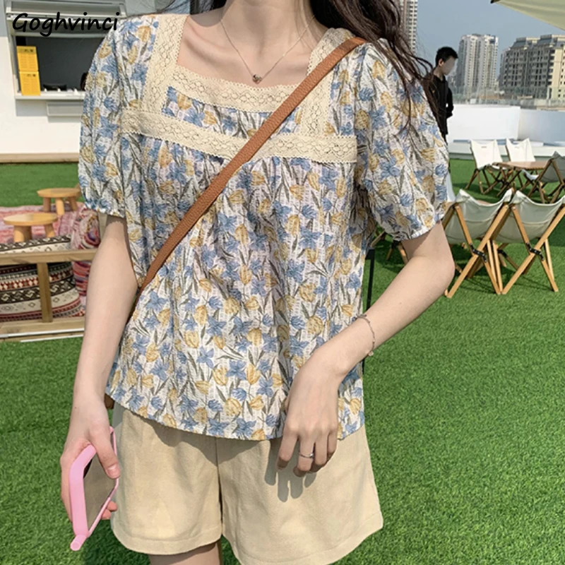 Summer Shirts Women Short Puff Sleeve Lace Printed Square Collar Ladies Tops Loose Chic Streetwear Retro All-match Korean Style
Summer Shirts Women Short Puff Sleeve Lace Printed Square Collar Ladies Tops Loose Chic Streetwear Retro All-match Korean Style