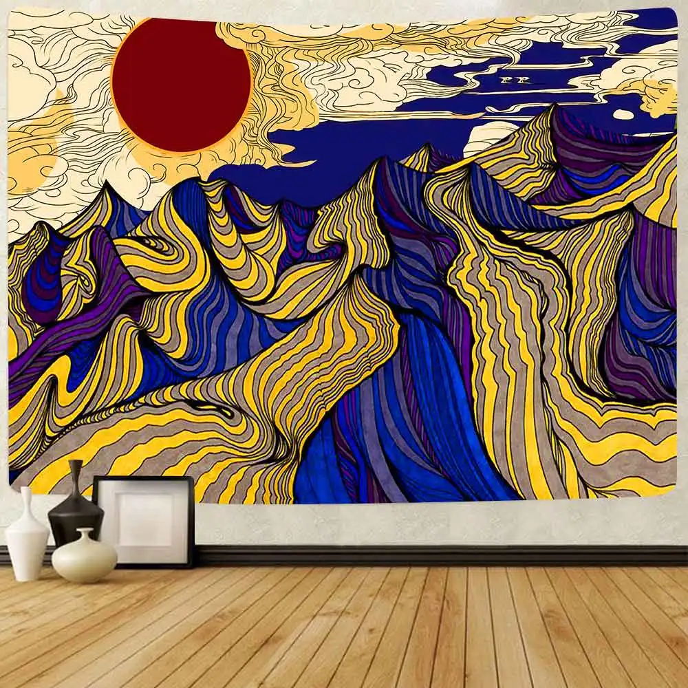 

Simsant Mountain Sunset Tapestry Psychedelic Forest Trees Art Wall Hanging Tapestries for Living Room Bedroom Home Dorm Decor