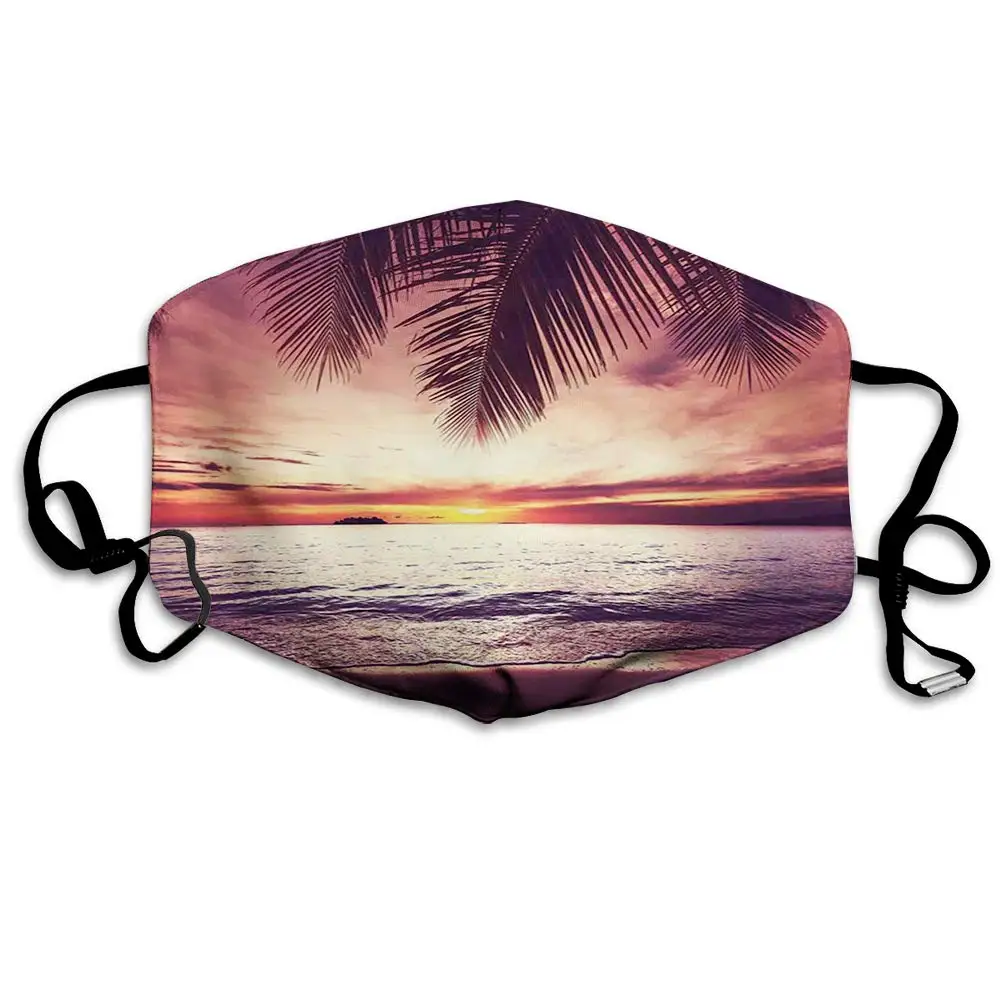 

Activated Carbon Comfortable mask,Palm Tree,Tropical Beach Under Shadows at Sunset Ocean Waves Serenity of Paradise in
