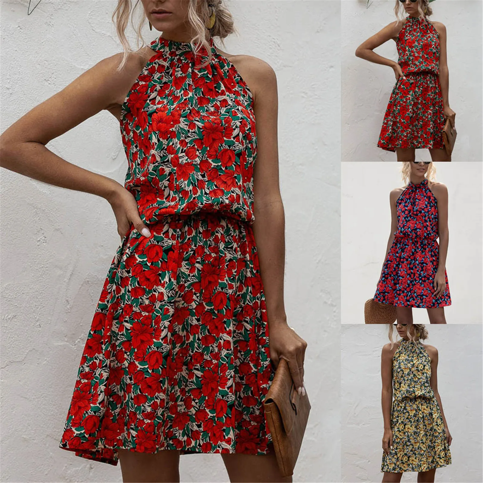 Summer Sexy Halter Lace Up Floral Print Mini Dress 2021 Vintage O-Neck Short Sleeveless Dress Beach Casual Party Dress For Women
Summer Sexy Halter Lace Up Floral Print Mini Dress 2021 Vintage O-Neck Short Sleeveless Dress Beach Casual Party Dress For Women