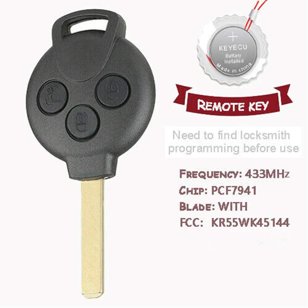 Fob Remote key For Mercedes-Benz Smart 451 2007-2015 1pc 1x 3 Button 433MHZ Key Remote
Fob Remote key For Mercedes-Benz Smart 451 2007-2015 1pc 1x 3 Button 433MHZ Key Remote