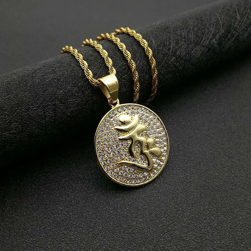 Hip Hop Iced Out Shurangama Mantra Pendant Necklace Gold Color Stainless Steel Round Chain For Women Men Jewelry Dropshipping
Hip Hop Iced Out Shurangama Mantra Pendant Necklace Gold Color Stainless Steel Round Chain For Women Men Jewelry Dropshipping