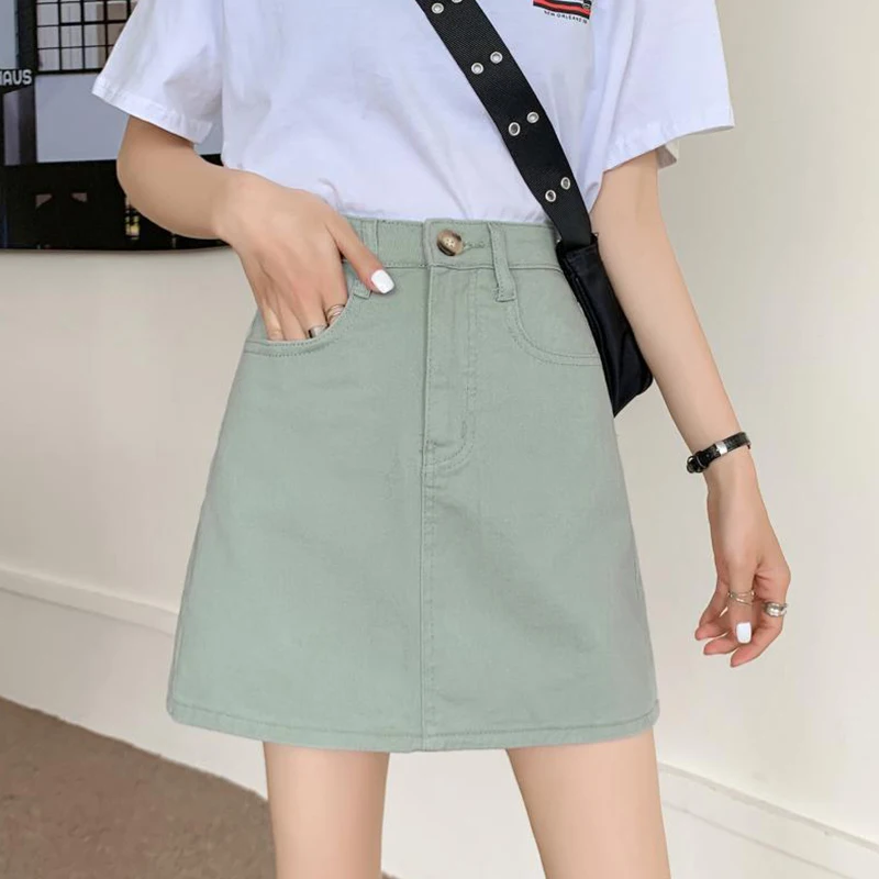 Trendy New Summer Women High Waist A-line Light Green Short Denim Skirt Casual Female Solid Color Basic Short Jeans Skirts
Trendy New Summer Women High Waist A-line Light Green Short Denim Skirt Casual Female Solid Color Basic Short Jeans Skirts