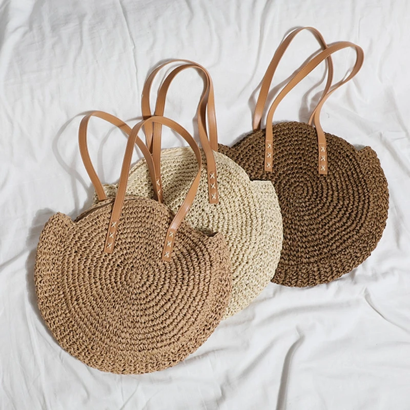 Women Round Straw Beach Bag Vintage Woven Shoulder Bag Female Travel Rattan Bohemian Summer Vacation Casual Handbag Tote
Women Round Straw Beach Bag Vintage Woven Shoulder Bag Female Travel Rattan Bohemian Summer Vacation Casual Handbag Tote