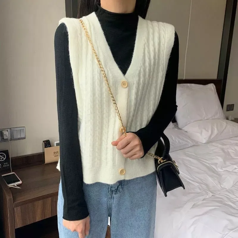 Sweater Vests Women Solid Single Breasted Colorful Sleeveless Knitting Cropped V-neck Korean Style Casual Loose Popular Chic New
Sweater Vests Women Solid Single Breasted Colorful Sleeveless Knitting Cropped V-neck Korean Style Casual Loose Popular Chic New
