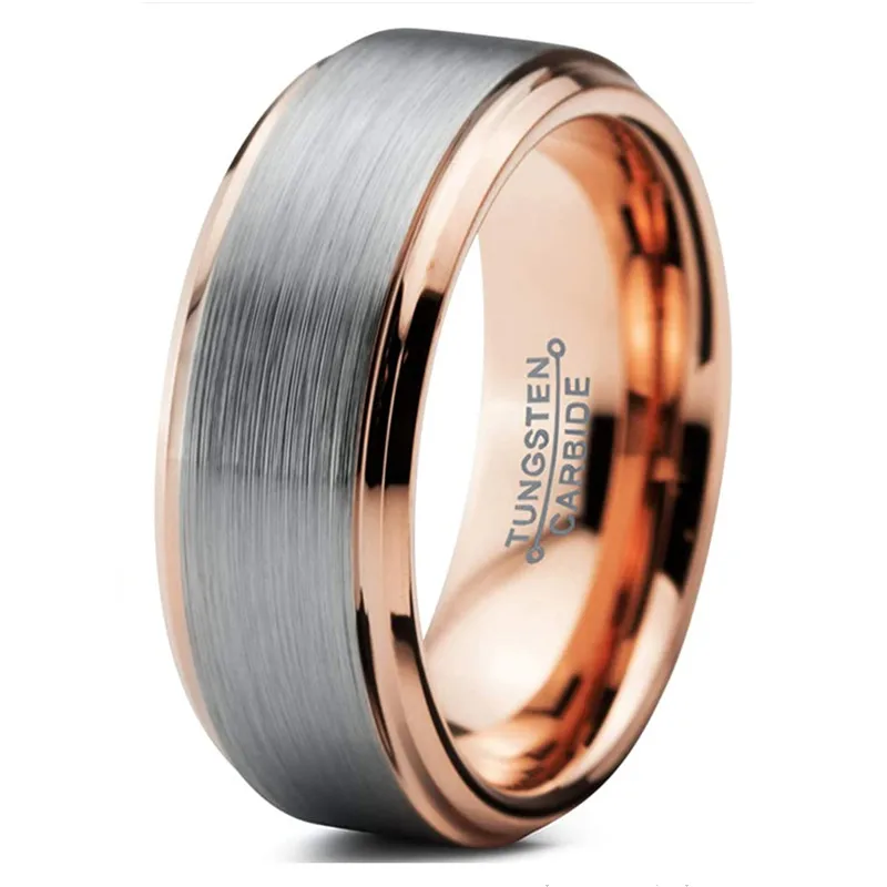 8Mm Tungsten Carbide Wedding Band for Women and Men Rose Gold Color Stepped Beveled Edges Brushed Comfort
8Mm Tungsten Carbide Wedding Band for Women and Men Rose Gold Color Stepped Beveled Edges Brushed Comfort