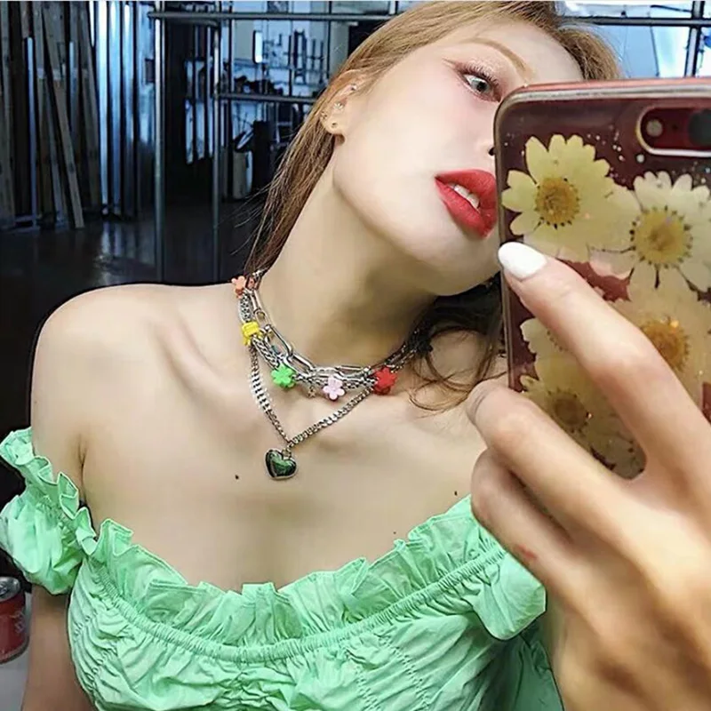 Korean New Colorful Flower Clip Multi-layer Heart Pendant Silver Line Lock Chain Necklace for Women Jewelry Girls Gir
Korean New Colorful Flower Clip Multi-layer Heart Pendant Silver Line Lock Chain Necklace for Women Jewelry Girls Gir