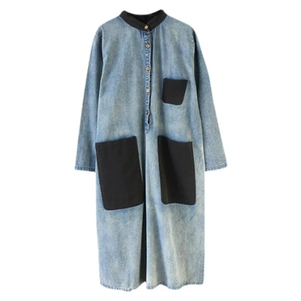 Denim Sundress Women Mid-Calf Dress Vintage Denim Vestido Jeans Maxi Casual Long Sleeve Pockets Loose Denim Shirt Dresses
Denim Sundress Women Mid-Calf Dress Vintage Denim Vestido Jeans Maxi Casual Long Sleeve Pockets Loose Denim Shirt Dresses