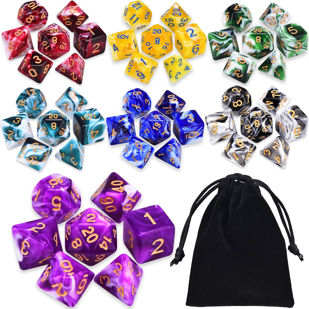 Fantasy Dream Two-Tone Swirl Polyhedral 7-Die RPG Dice Set D4 D6 D8 D10 D% D12 D20 for Tabletop Games DND 
Fantasy Dream Two-Tone Swirl Polyhedral 7-Die RPG Dice Set D4 D6 D8 D10 D% D12 D20 for Tabletop Games DND