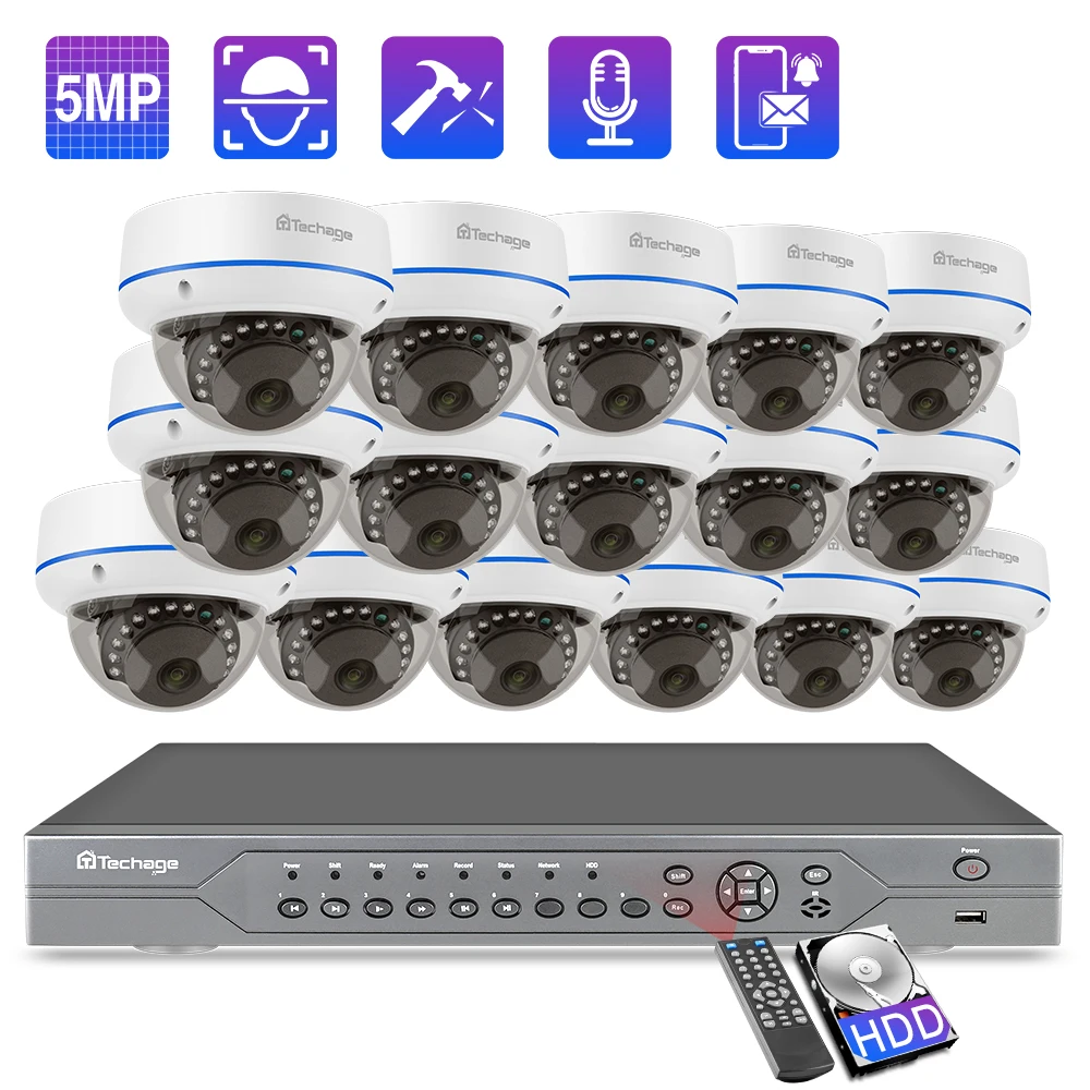 

Techage 5MP 16CH POE Security Camera System Face Detection Audio Record Dome IP Camera CCTV Vedio Surveillance Camera Kit P2P