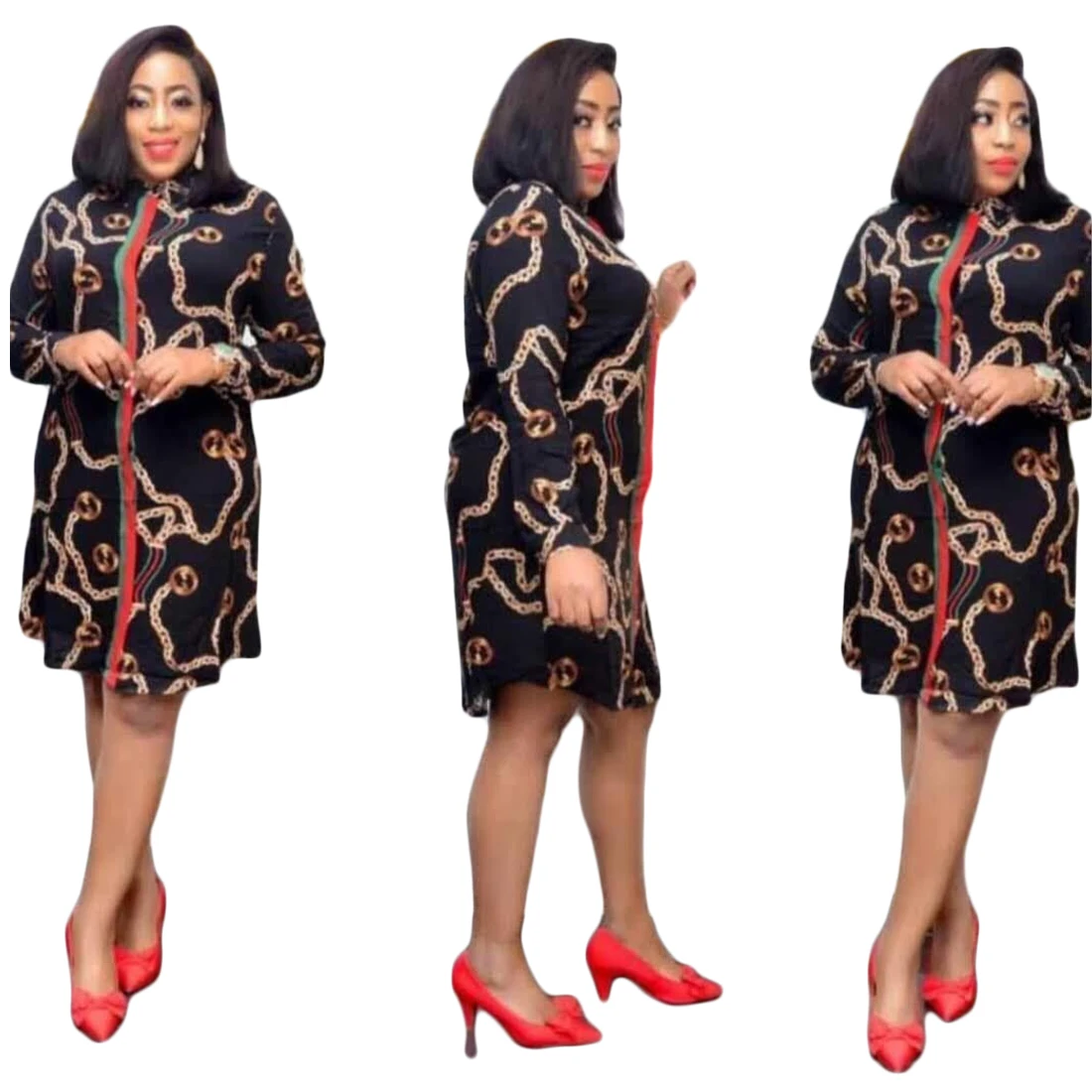 2021 Autumn Women's Dress Shirt Skirt Single Row Button Fashion Retro Texture Casual Print Black Chain Long Sleeve Shirt Skirt
2021 Autumn Women's Dress Shirt Skirt Single Row Button Fashion Retro Texture Casual Print Black Chain Long Sleeve Shirt Skirt
