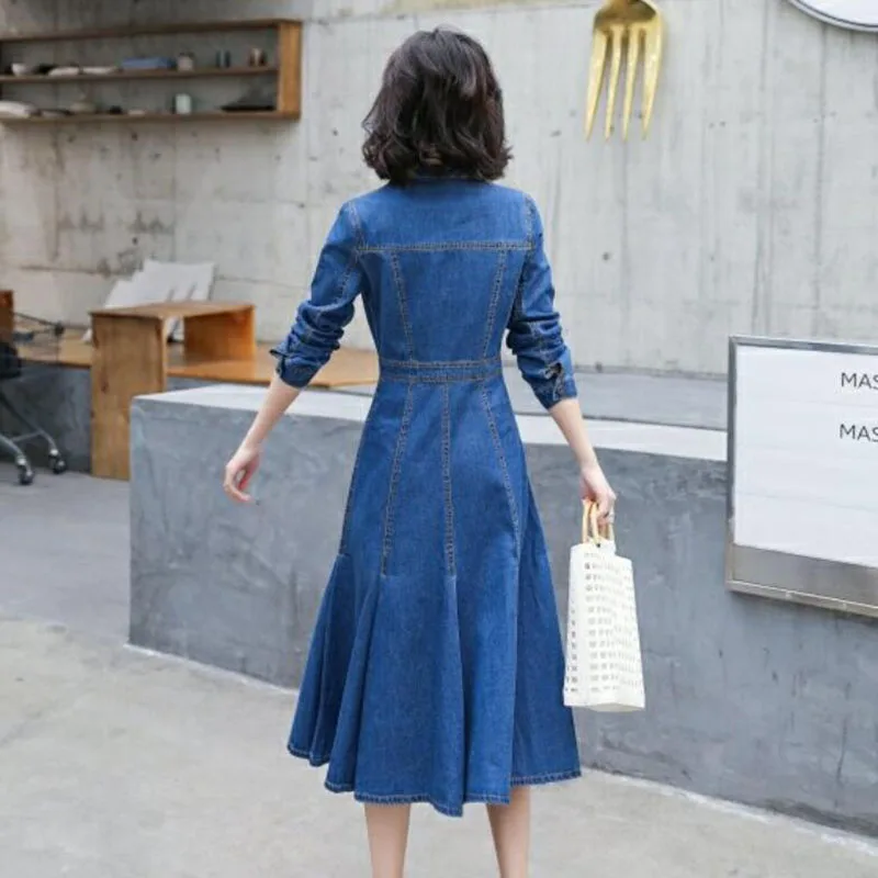 Fall 2020 Women Korean Long Denim Dress Fashion Turn-down Collar Long Sleeve Jean Dress Ladies Sweet A Line Ruffles Midi Dresses
Fall 2020 Women Korean Long Denim Dress Fashion Turn-down Collar Long Sleeve Jean Dress Ladies Sweet A Line Ruffles Midi Dresses