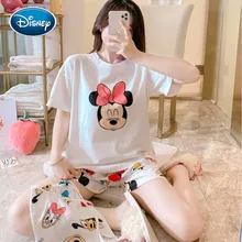 Disney Mickey Minnie Women Pajamas Set Summer Cute Cartoon Short Sleepwear Girls Comfortable Home Clothes