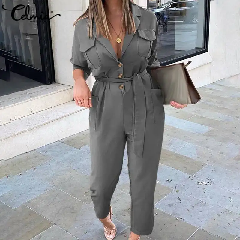 Women Stylish Jumpsuits Celmia Suit Collar Long Sleeve Street Cargo Rompers Casual Solid Pants Oversized Pockets Belted Overalls
Women Stylish Jumpsuits Celmia Suit Collar Long Sleeve Street Cargo Rompers Casual Solid Pants Oversized Pockets Belted Overalls