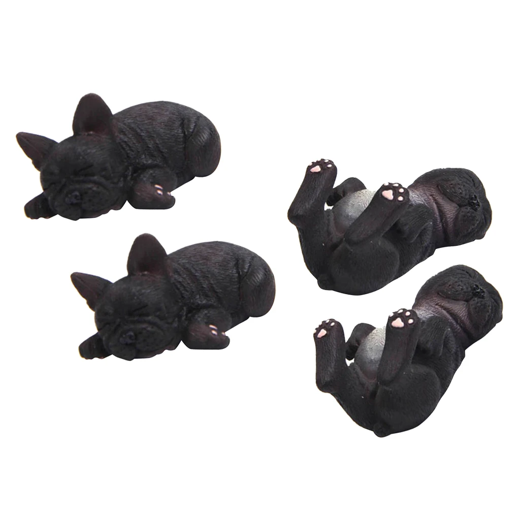 4pcs Resin Animal Sleeping Bulldog Cute Miniature Dog Statue Figurine Gift